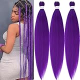 UPruyo Pre Stretched Braiding Hair Extensions Purple Box Braids Crochet Hair Knotless Non Toxic Hypoallergenic Braiding Hair Pre Stretched Purple Weave Bundles 26 Inch 3 Packs