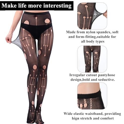Sexy Fishnet Tights for Women, Stretch Thigh-High Leggings, Black Lace Patterned Stockings, High Waist Pantyhose Fishnets for Women, One Size3