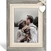 Sapowerntus 5×7 Picture Frames Rustic Wood Farmhouse Cute Heart Love Solid Wooden Family Photo Frame Lace Bow Glass Boho Wall Decor Hanging Tabletop Kids Mom Mother Wedding Gift