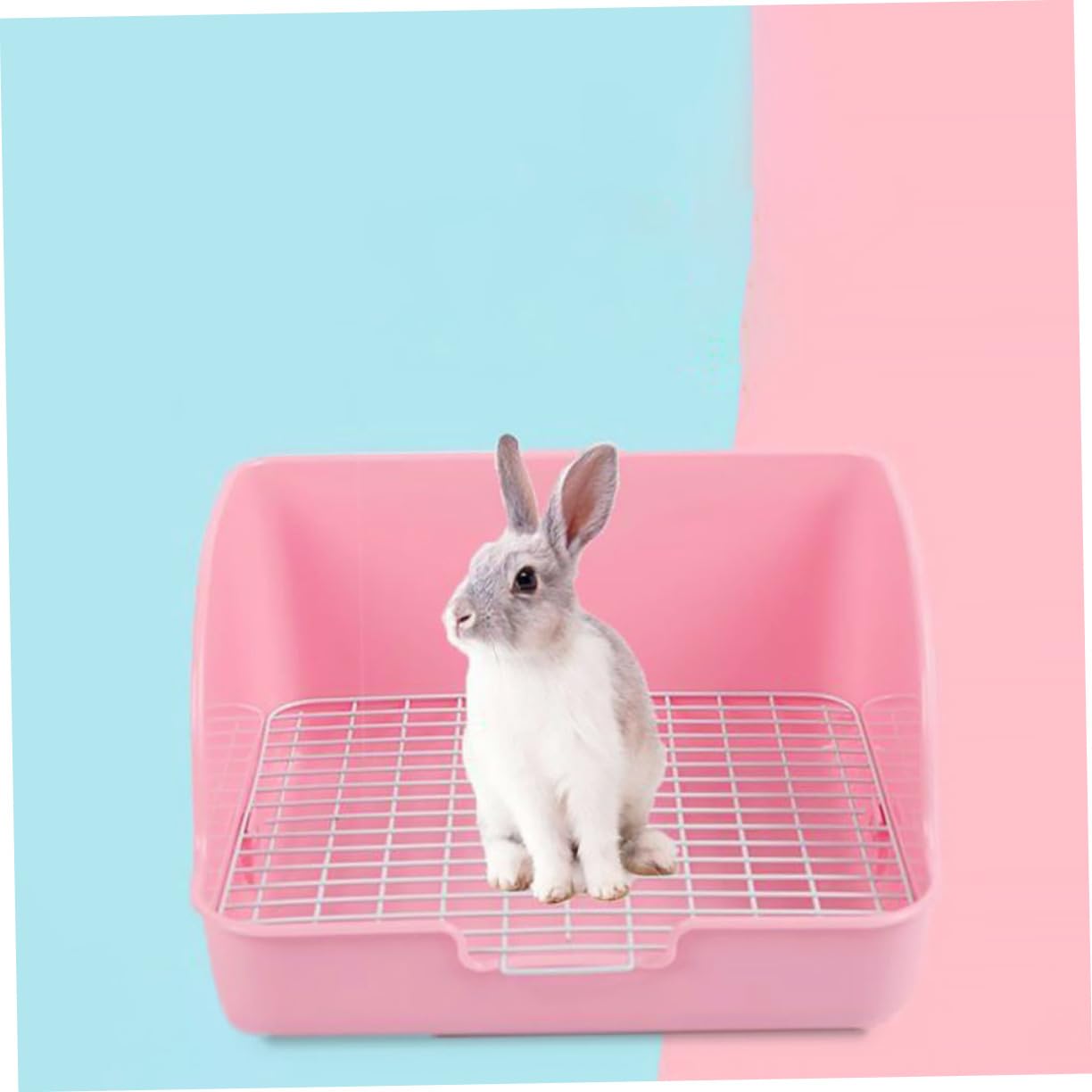 Happyyami Lettiera per Coniglietti Rettangolare in Plastico Rosa, Base Filtrante Anti-Perdita, Controllo Odori, per Addestramento in Casa e Giardino