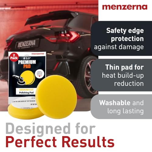 Image of menzerna 3.5 Inch 2X Premium Polishing Pads Medium Cut for Medium Fine Polishing I Body Repair & Detailing Pads with Safety Edge & Velcro Attachment I Washable & Long Lasting