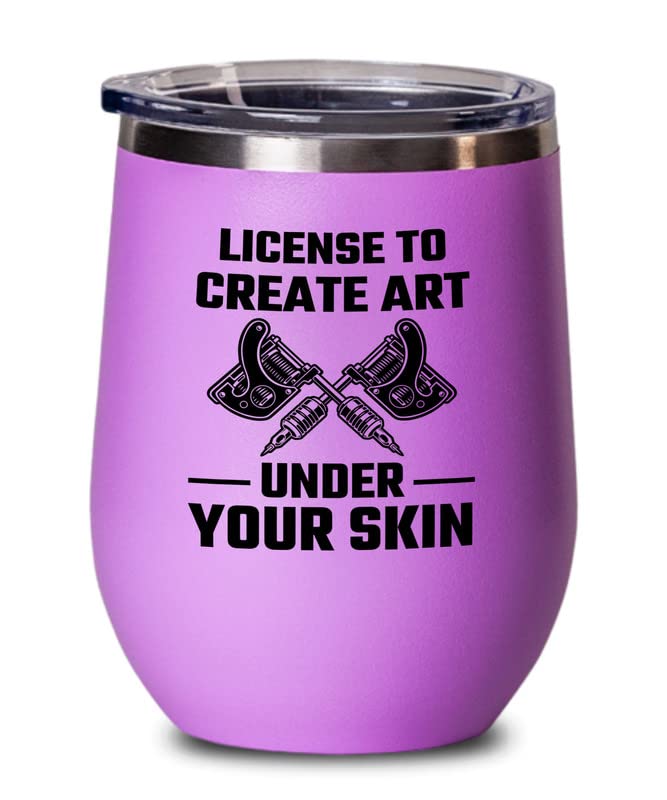 Tattoo Artist Pink Wine Tumbler 12oz - Art Under Your Skin - Tattoo Gifts Tipping Skin Deep Ink Tattoo Lover Tattooing Tattooist