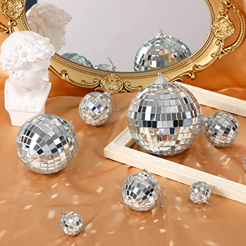 Marforever 40 Pcs Mirror Disco Balls Reflective Mirror Ball Ornaments Silver Hanging Ball 70S Disco Theme Party Decor For Christmas Tree Party Home Decorations, 4 Sizes, 1.2/2/3.2/4 Inch #TOP6