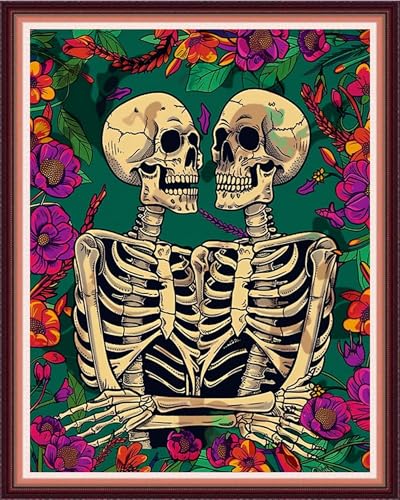 Image of Funxvoot Stamped Cross Stitch Kits for Beginners or Adults Embroidery Starter Patterns | DIY Printed Cross Stitch Kits Needlepoint for Adults or Kids 11CT-Hui Skeleton Couple 16x20 inch