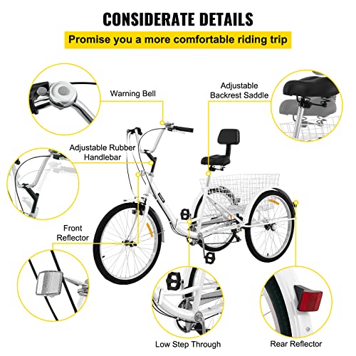 Image of 26'' 7-Speed Adult Tricycle - Foldable 3 Wheel Bike for Adults (White)