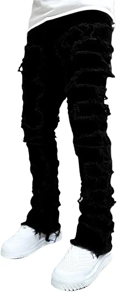 YEOU Stacked Jeans Men Skinny Ripped Jeans Slim Fit Denim Pants Y2K Goth Harajuku Emo Jeans Trouser