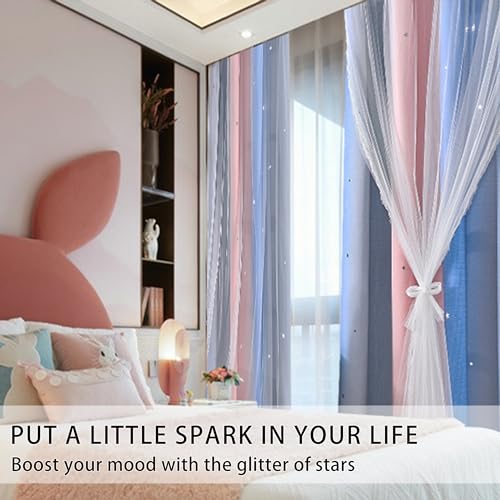 Image of XiDi Blackout Curtains for Girls Bedroom Decor, Ideal for Kids Room with Unicorn Theme Princess Room Decor 63 inches Length Curtain 2 Panels Set Pink /Grey /Blue