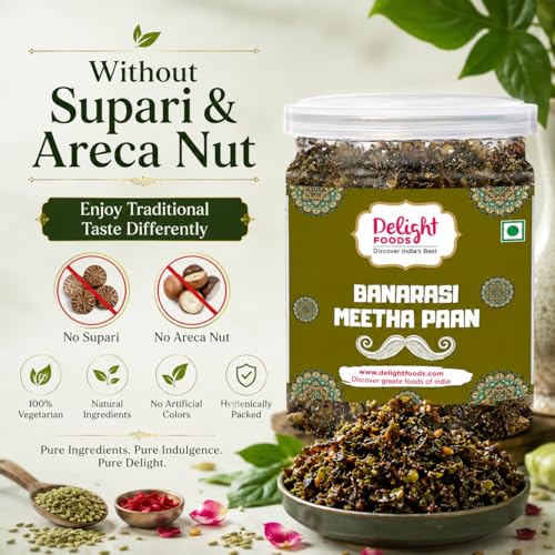 Image of Delight Foods Banarasi Meetha Paan Mukhwas Mouth Freshener, 200grams | Without Supari & Areca Nut | Sweet Paan Hygienically Packed Jar | Traditional Mukhwas