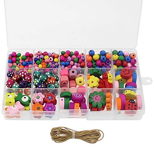 NewZC Lot de 400 Perles en Bois Multicolores Enfants Bricolage Perles 11 types Perles Multicolores Perles en bois avec Trou pour enfiler pour Bracelets et Colliers - Enfants à partir de 5 ans