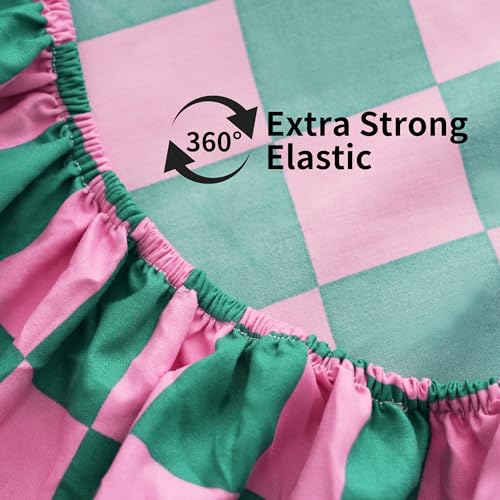 Image of Best Season Bed Sheet Set 3 Pieces -Twin Size-Soft Durable Microfiber Bedding Sheet Set,Deep Pocket,Stain,Fade & Wrinkle Resistant (Plaid Pink&Green)