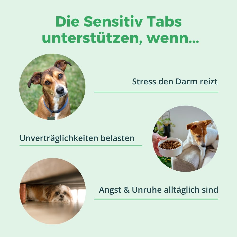 Comfort Sensitiv Tabs – Natürlicher Entspannungs-Komplex für ernährungssensible Hunde – Mit Tryptophan aus Molke, Magnesium und B-Vitaminen – 150 Tabs