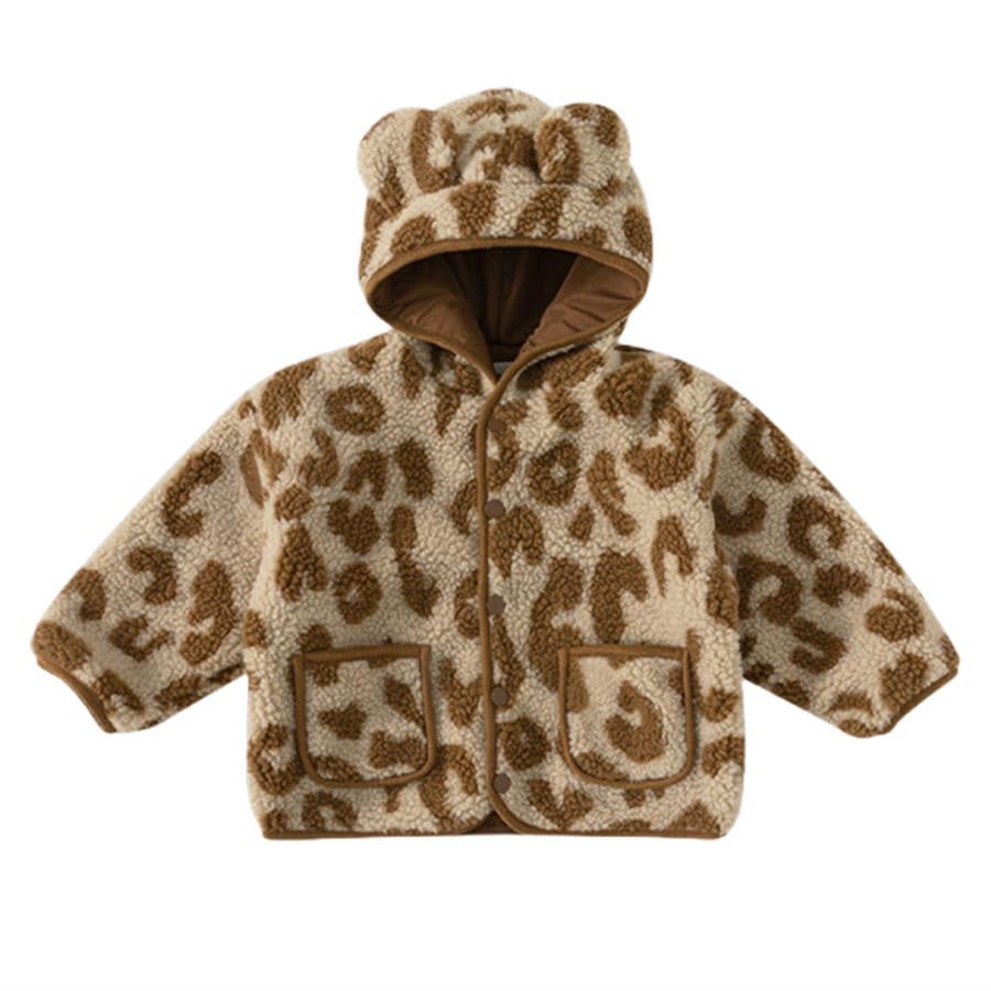 Leopard Kids Clothes Girls Coat with 2 Pockets Thickened Lamb Wool Winter Jackets for Girls 2-8 Years