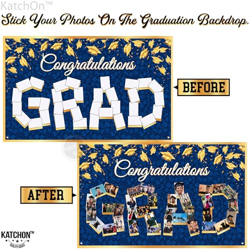 Image of KatchOn, Congratulations Graduation Photo Banner - Xtralarge, 72x44 Inch | Personalized Grad Photo Banner | Blue and Gold Congratulations Grad Backdrop | Graduation Decorations 2026