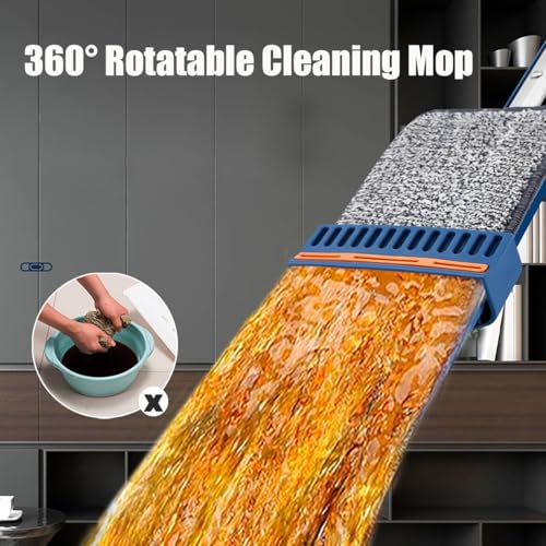 Mopa plana giratoria de 360° – Limpiador de suelos de microfibra multifuncional para azulejos y laminados, uso húmedo y seco, incluye 6 almohadillas de repuesto