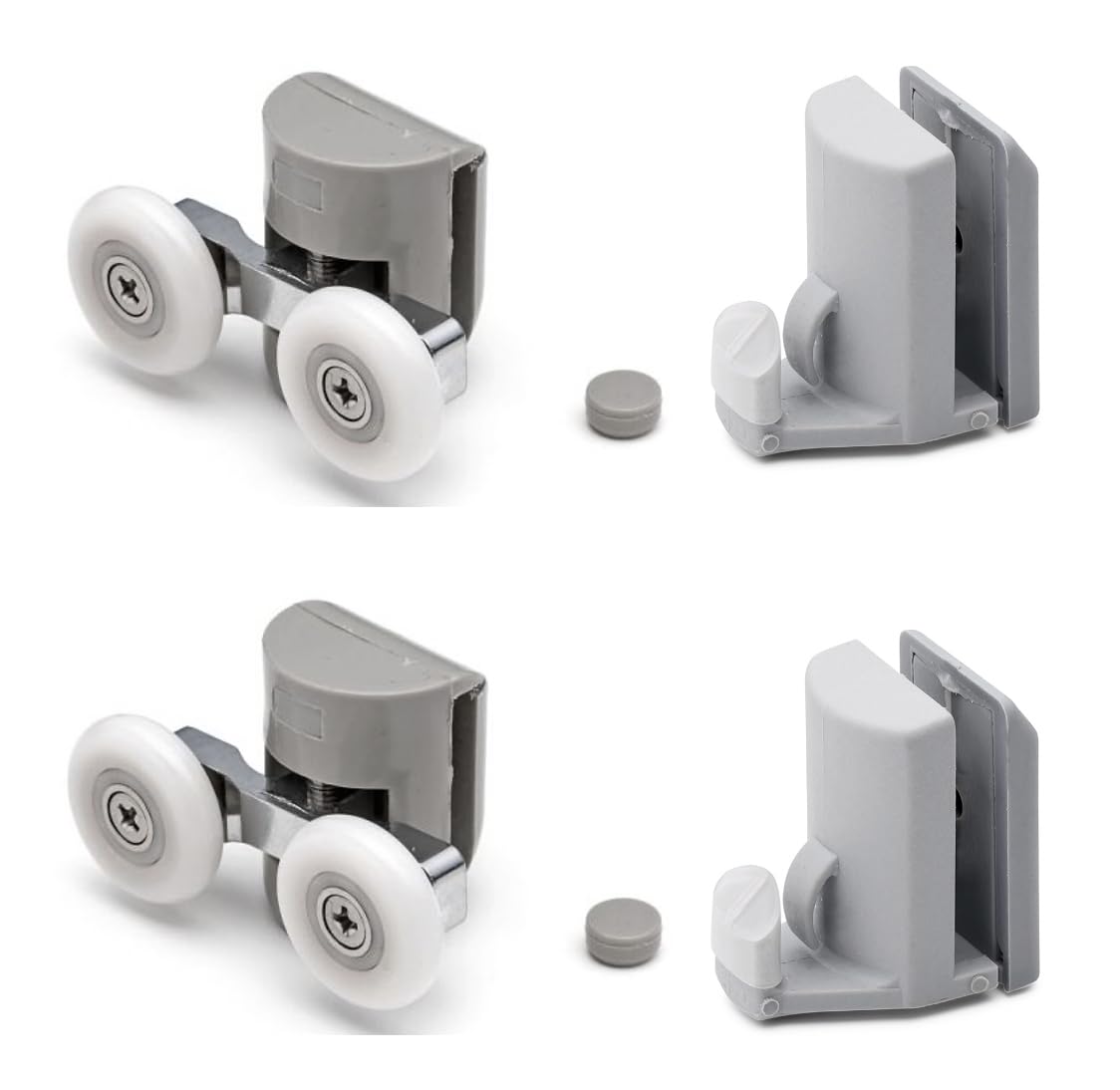 Shower Door Roller Replacement Set - 4 Piece Kit With 2 Top Rollers & 2 Bottom Guides For 25mm Glass