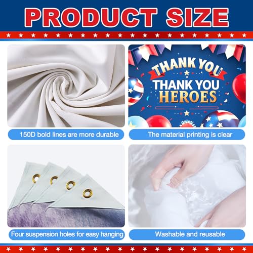 Image of BlissYard Thank You Heroes Banner 4th of July Decorations 71 x 43 Inch Independence Day Party Decorations Banner Outdoor Memorial Day Decor Heroes Theme Party Supplies Veterans Day Photography Sign
