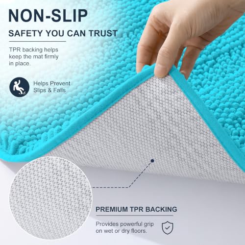 Image of Smiry Thick Chenille Bathroom Runner Rugs 44x24, Extra Absorbent Striped Bath Mat, Machine Washable, Rubber Backing, Long Bath Rugs for Bathroom, Tub & Shower, Home Decor Accessories, Aqua Sky