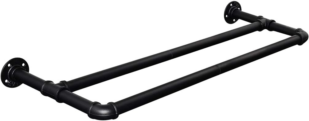 Industrial Pipe Clothing Rack, Wall Mounted Garment Rack, Clothes Racks for Hanging Clothes, Heavy Duty Clothes Rod Bar for Laundry Room,Retail Display,Closet Organization, Black