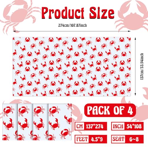 Image of Juexica 4 Pcs 54 x 108 Inch Crab Boil Party Table Cloth Summer Seafood Party Supplies Plastic Crab Tablecover Decorations Rectangular for Sea Animals Dining Kitchen Centerpiece