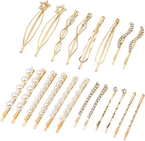 Folansy 20 Pieces Elegant Hair Barrettes Bridal Golden Metal Hair Clip Artificial Pearl Hair Pins and Clear Rhinestone Bobby Pin for Weddings Hair Accessories