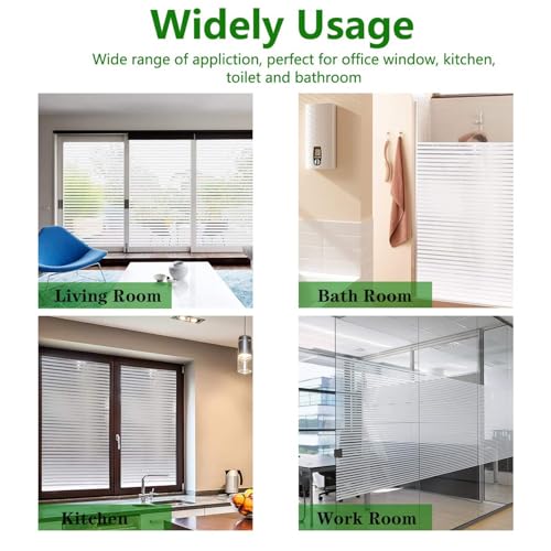 Image of WOO Home Frosted Glass Window Film & Stickers (18 X 72 INCH) Privacy Window Cover for Home & Office - Easy Apply, UV Protection, Removable Decorative Film (Frosted Striped Film | 1.5 X 6 SQFT)