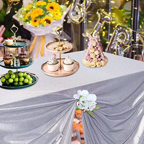 Fitable Silver Sequin Tablecloth For Parties 60X84 Inch - Sparkle Glitter Table Cloth Laser Rectangle Table Cover Overlay For Wedding Baby Shower Ceremony Birthday Cake Table Holiday Banquet #TOP1