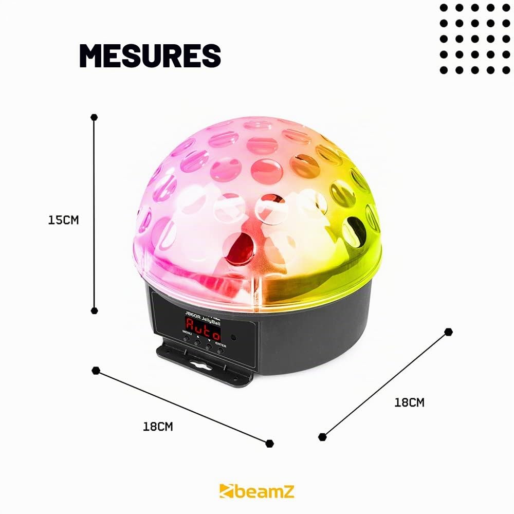 BeamZ JB60R Jelly Ball Effet Lumineux 6 x 1W LED, 5 Canaux DMX, 82 Faisceaux Rotatifs, Mode Automatique et Audio, Faible Consommation, Boitier Solide, Télécommande Incluse