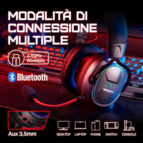 Storm G2 Cuffie da Gioco Wireless, Audio Surround Virtuale 7,1, 3 Modalità EQ, Bassa Latenza 2,4 GHz, Driver da 50 mm, Luce RGB, Bluetooth 5.3, Compatibile con PC, Console, Cellulare, Nero - Cuffia gaming - Immagine 4
