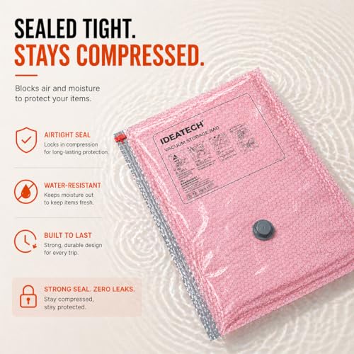 IDEATECH 18Pack Travel Vacuum Storage Bags with USB Pump,Carry-On Size Compression Packing Bags, Space Saver Reusable Vacuum Seal Bags for Clothing, Luggage & Home Storage, Family Long Trips-6S+6M+6L — view 5
