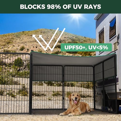 Image of FXW Instant Dog Playpen with Sun Shade, RV Camping, 40 inch H, 16 Panels | Quick-Setup & Heavy-Duty Play Yard, UPF 50+ Cover Blocks 98% of UV Rays, For Medium & Large Dogs, Patented