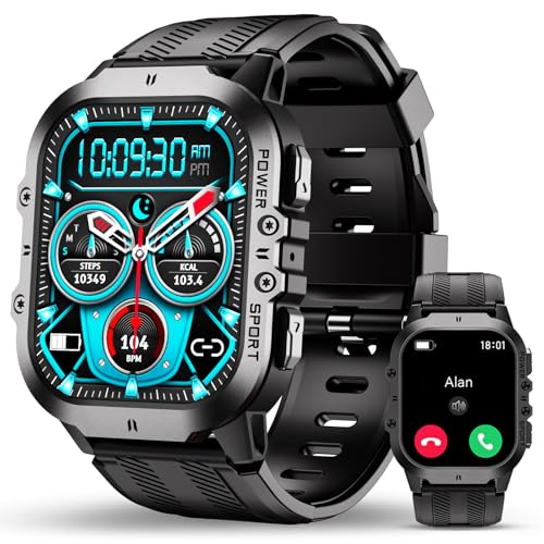 Image of OUKITEL BT20 Military Smart Watches for Men(Answer /Make Calls), 1.96'' Fitness Smart Watches for Android /iPhone, Waterproof Smart Watch with Blood Pressure /Heart Rate /100+ Sport Modes, Watches for Men