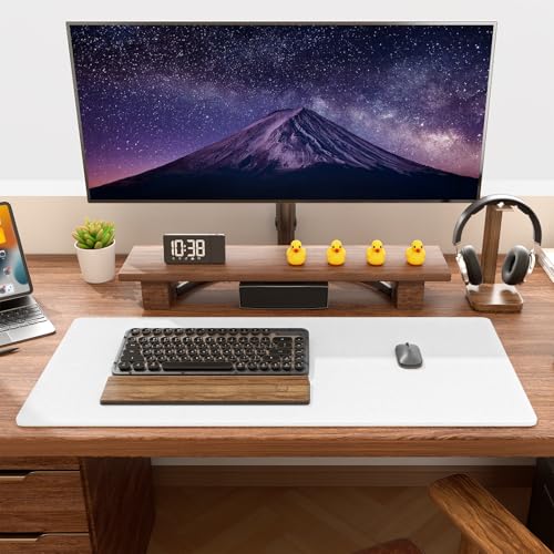 Image of Auhoahsil Felt Desk Mat, Minimalist Large Mouse Pad XL 31.5 x 11.8 in, Desk Matt for Desktop, Keyboard, Laptop, Computer, Office, Work from Home, Gaming, White