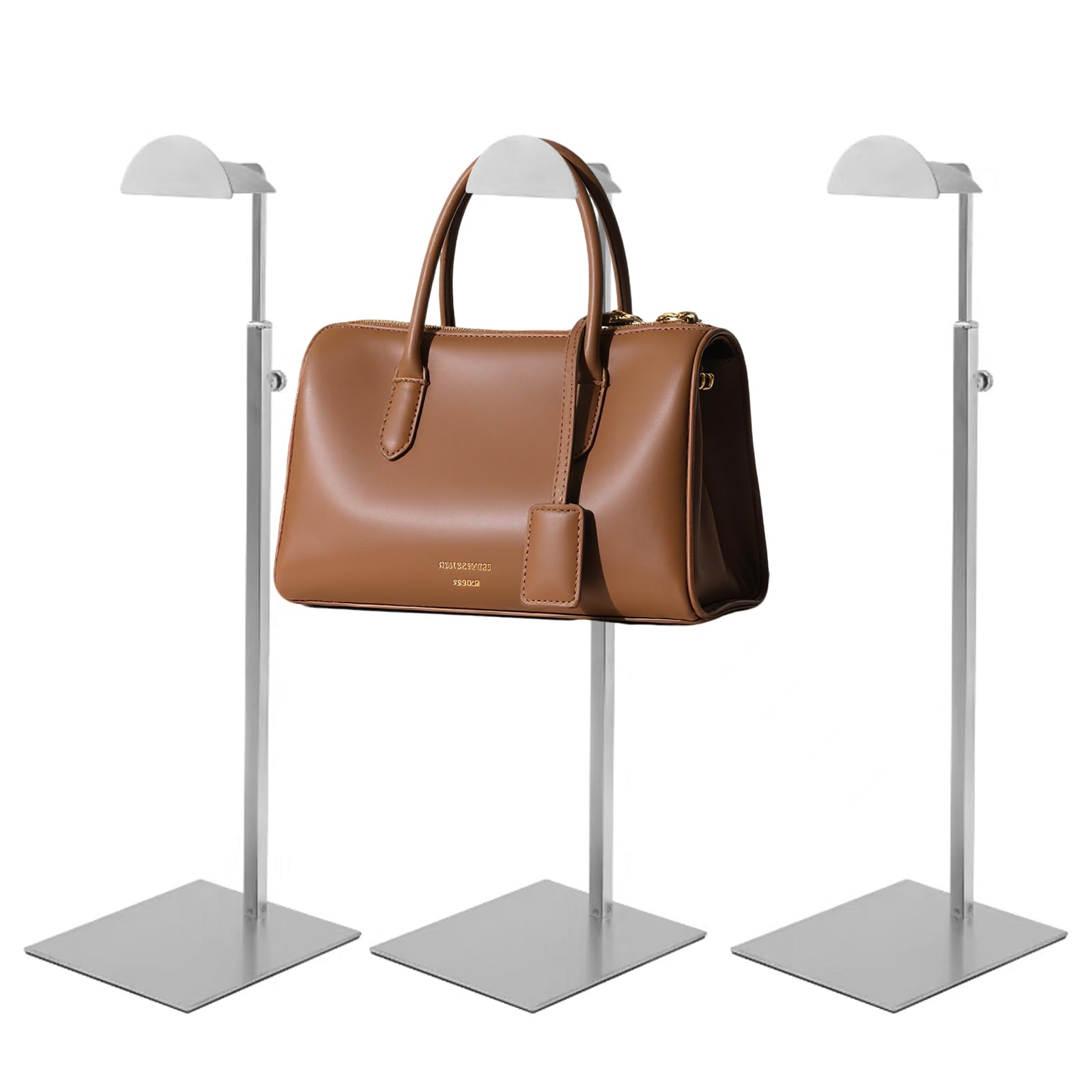 CHANJEYION Purse Display Stand, Set of 3 Stainless Steel Handbag Rack for Bag Organizer Adjustable Height Home Store Boutique Counter Vendors
