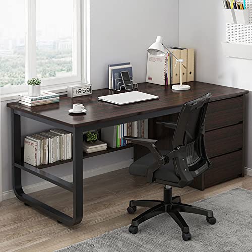 Escritorio moderno para computadora con estantes de almacenamiento, 3 cajones y estilo simple, ideal para oficina en casa, estación de trabajo, escritorio de escritura (47 pulgadas, nogal negro)