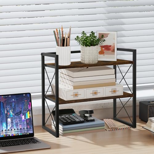 YINMIT Desktop Shelf Organizer, 2 Tier Office Shelves, Wood Desk Organizer Storage Rack and Freestanding Display Shelf for Office, Dormitory, Home - Image 3