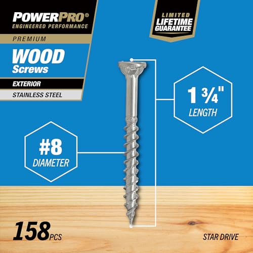 Power Pro 48620 Wood Screws, #8 x 1-3/4", Premium Stainless Marine Screws, Rust Resistant, Stainless Steel, 1lb Box, 172 pcs by Power Pro - Image 3
