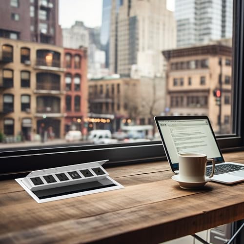 Image of MX Premium Power Console 16A Pop-Up Table Socket with 3 AC Universal Outlets, 2 USB-A Charging Ports & 2 Cat-6 Ethernet Ports, Desk Clamp Power Strip with Master Switch, White, Ideal for Office