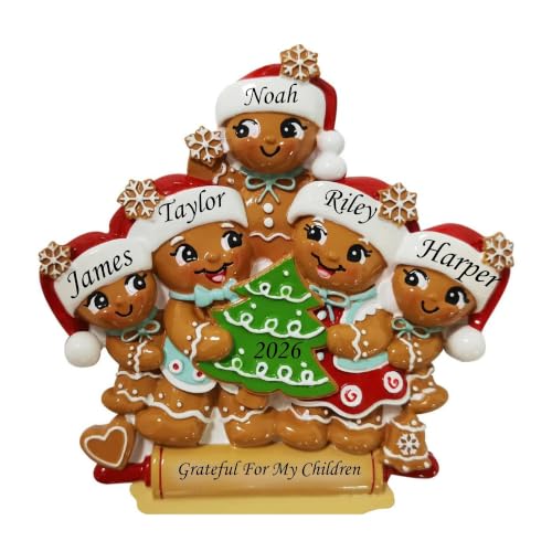 Personalized Family of 5 Ornament - Nostalgic Gingerbread Family