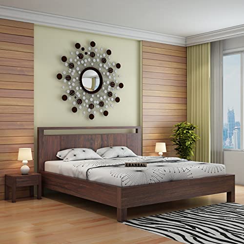 Image of Wooden King Size Bed Without Storage | Solid Wood Double Bed Cot Durban Bed for Bedroom | Sheesham, Walnut Finish