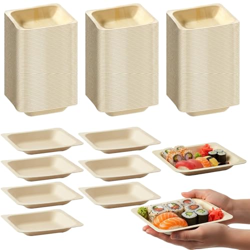 OceanCamel 400 Pack Disposable Square Palm Leaf Bowls, Heavy Duty Serving Dishes, Natural Friendly Alternative to Paper or Bamboo Tableware for Parties, Weddings, BBQ & Catering, 4.3inches