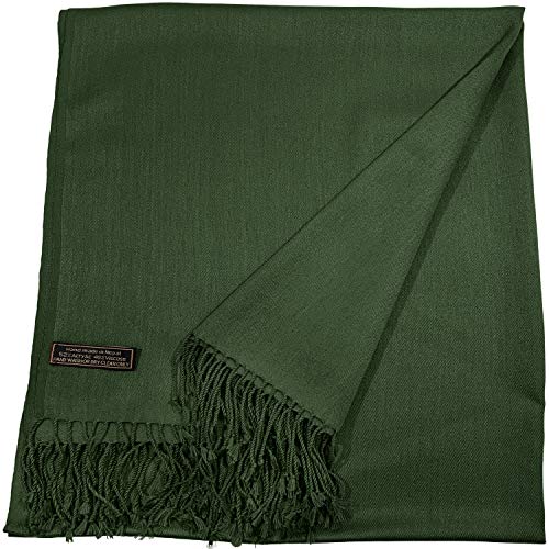 CJ Apparel Dark Green Emerald Green Solid Color Tassels Design Nepalese Shawl Scarf Wrap Stole Throw Head Wrap Pashmina Hand Made in Nepal New3
