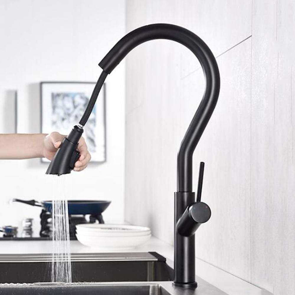 Robinet mitigeur d'évier de cuisine noir avec douchette extractible