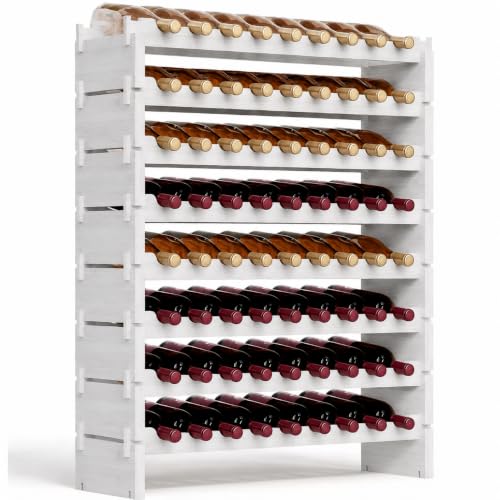 Image of NutriChef 72 Bottle Wine Rack Stackable Bamboo Freestanding, 8-Tier Modular Shelf, Sturdy Wobble Free, Upgraded 2026 Design, Easy No-Tool Assembly for Kitchen, Cellar or Bar 33.5 inch x 10 inch x 41 inch (White)