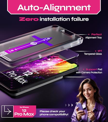 Image of Defenslim Screen Protector for iPhone 12 Pro Max (2Pack), Easy Auto-Align Install Kit, 6.7 inch Tempered Glass, 9H Hardness, Ultra HD Clear, Case Friendly, EasyShield