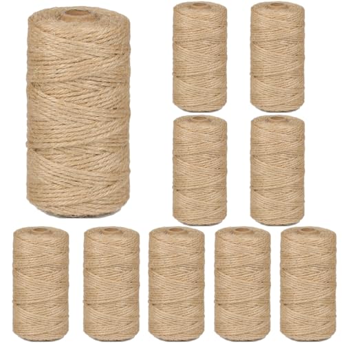 Image of 10Pack 3mm Natural Jute Twine String 3280 Feet Long Twine String for Crafting Gardening Gift Wrapping Macrame DIY Home Decor (Brown-328Feet /Roll)