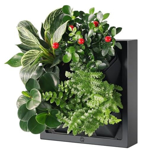 WHLZYEVA Wall Planter with 4 Pots - Design Your Own Vertical Garden - Living Plant Wall Decor Balcony Garden - for Herbs & Succulents and Ferns -Wall Planters for Indoor Plants (Black)