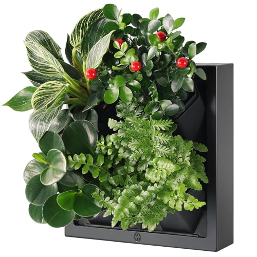 WHLZYEVA Wall-Mounted Vertical Garden Planter – Ready-to-Use Indoor Wall Planter with 4 Grow Pots – Perfect for Herbs, Succulents & Flowers – No Assembly Required(Black)