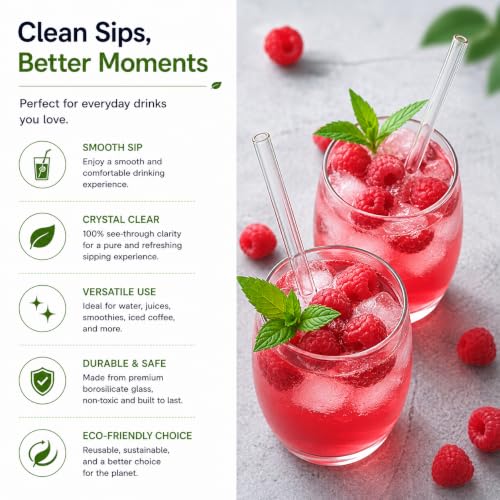 Image of MGLASS - Reusable Glass Straws -Drinking Straw - Tumbler Glass Straw - Perfect Straw for Coffee, Stanley Cup, Tea, Wine, Juice, Water- Aesthetic, Kid Safe & Smooth Rim.