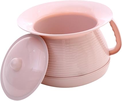 Covered Bedside Urinal with Lid, 5.3 in Tall PP Chamber Pot with Handle, Pink Portable Commode for Kids, Elderly, and Home Nighttime Use