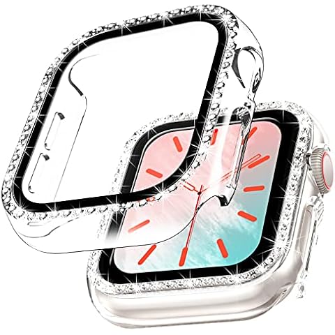 TOCOL 2 Pack [Crystal Diamond] Case Compatible with Apple Watch Series 7/8 41mm with Built-in Tempered Glass Screen Protector [HD Clear] [Bling Cover] for Women/Girl iWatch 41mm - Transparent Cover